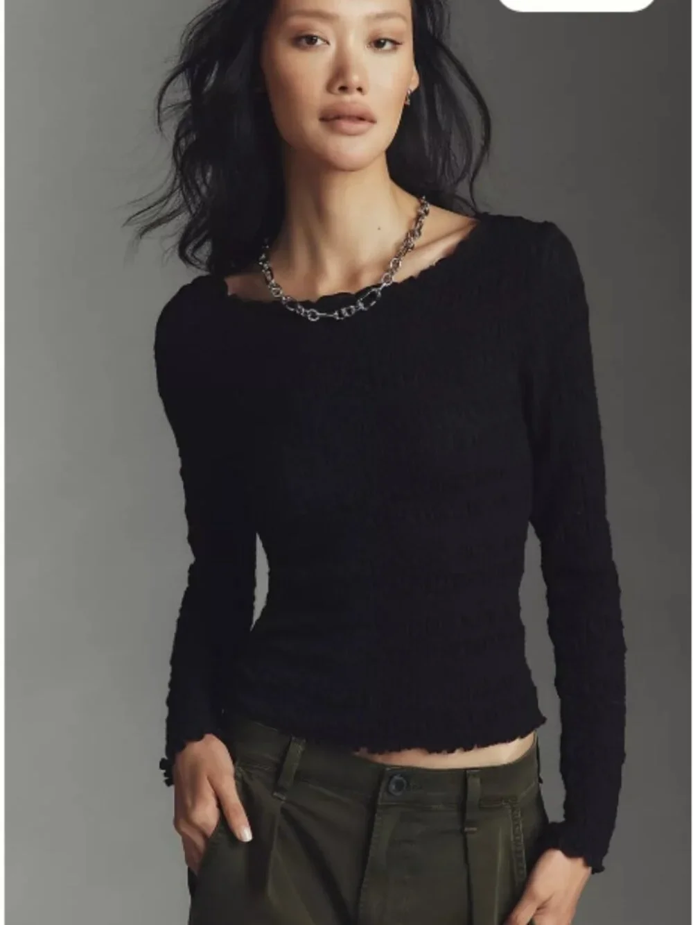 NWT Anthropologie Maeve Textured Long-Sleeve Black Top